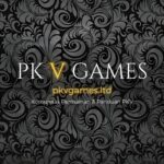 Logo PKV Games LTD bergaya hitam-emas dengan huruf V menyala dan teks pkvgames.ltd